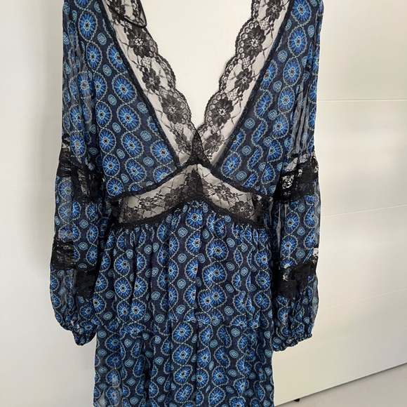 MISA Los Angeles Sansia Maxi Dress NWT Blue Lace Flowing Work Party Trendy - Picture 10 of 17